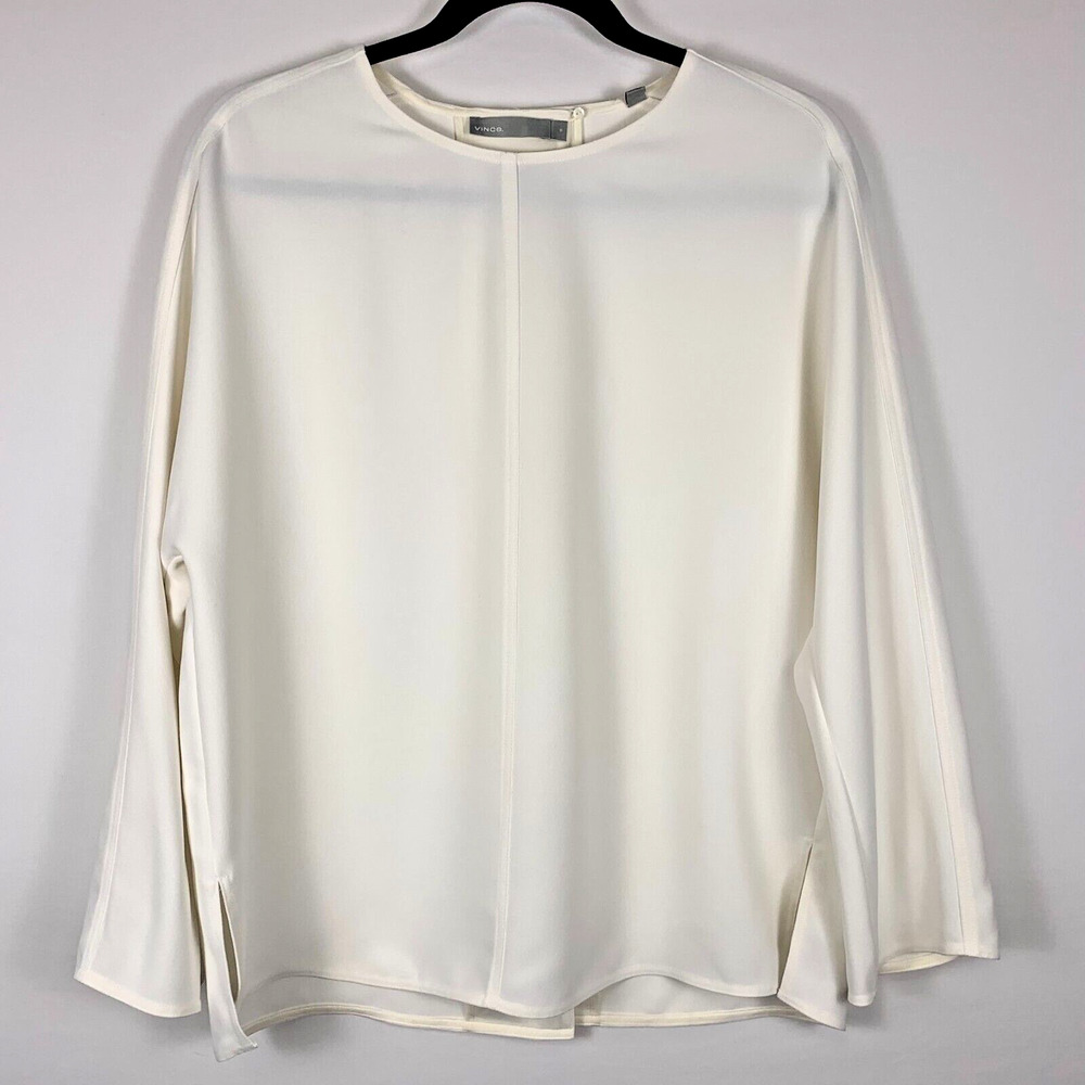 Vince Blouse Women's Size 10 Cream Long Sleeve Shirt Open Back Slit Elegant READ